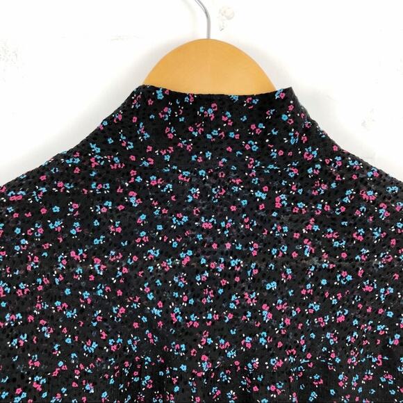 CeCe Long Sleeve Black Dress Wisttful Blooms Size 4 Retro Ditzy-floral Tie Neck - Picture 11 of 16
